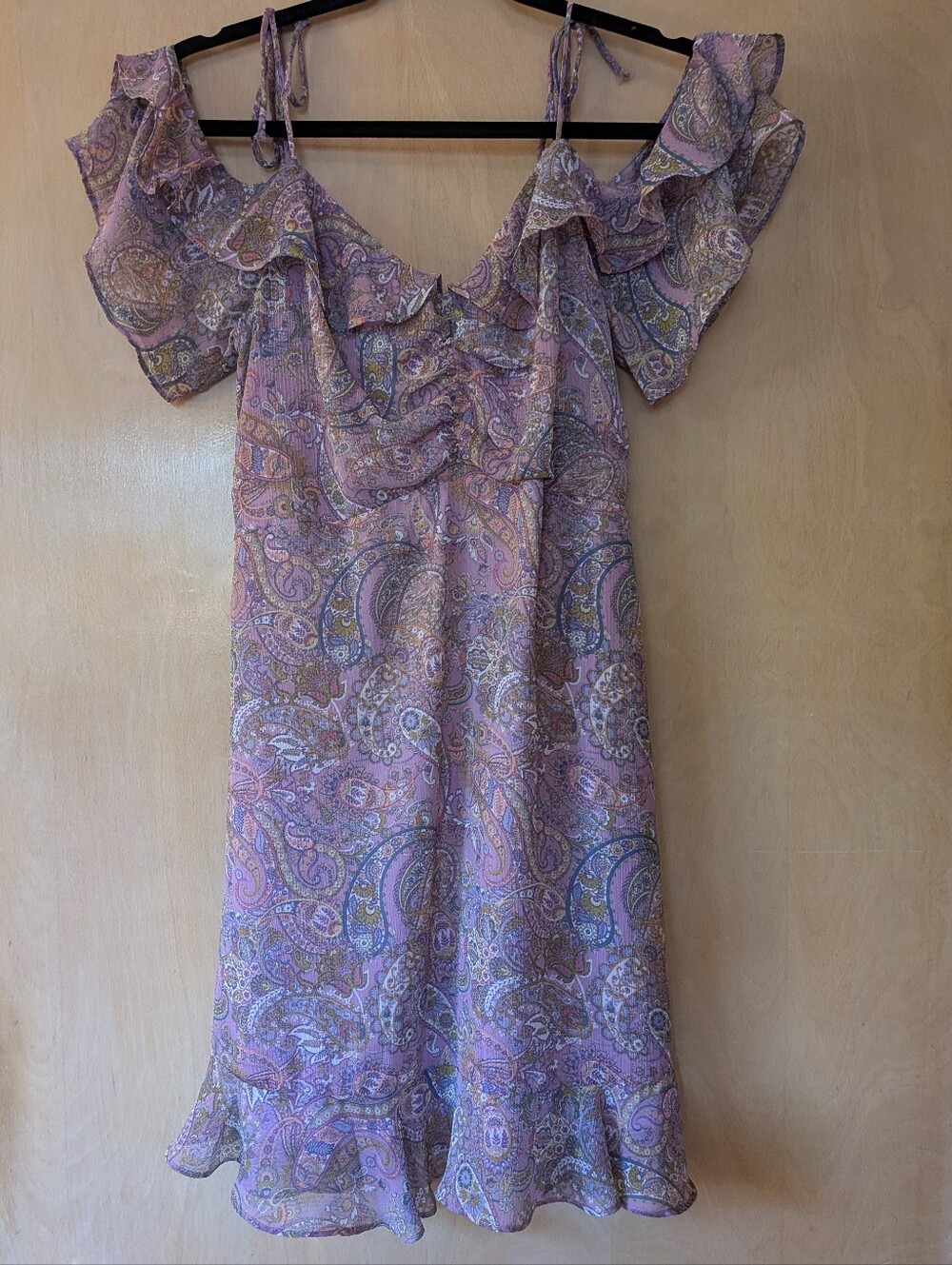 Rewind Lavender Paisley Ruffle Midi Dress